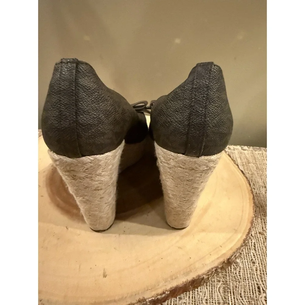 Michael Kors MEG MK 8.5 Brown Logo‎ Signature Peep Toe Bow Espadrille's Wedges